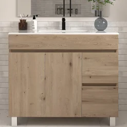 Cosyneo Meuble sous vasque seul, 2 tiroirs et 2 portes, 100cm, simple vasque - cambrian (chêne clair) - HARO* Meuble Sous Lavabo