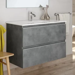 Cosyneo Meuble sous vasque seul, 2 tiroirs, 60cm, simple vasque - ciment (gris) - BALEA* Meuble Sous Lavabo