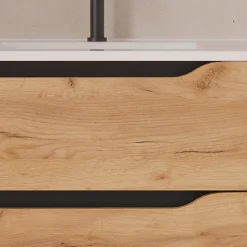 Cosyneo Meuble sous vasque seul, 2 tiroirs et 1 porte, 100cm, vasque déportée droite - roble (bois clair) - ZARZA* Meuble Sous Lavabo