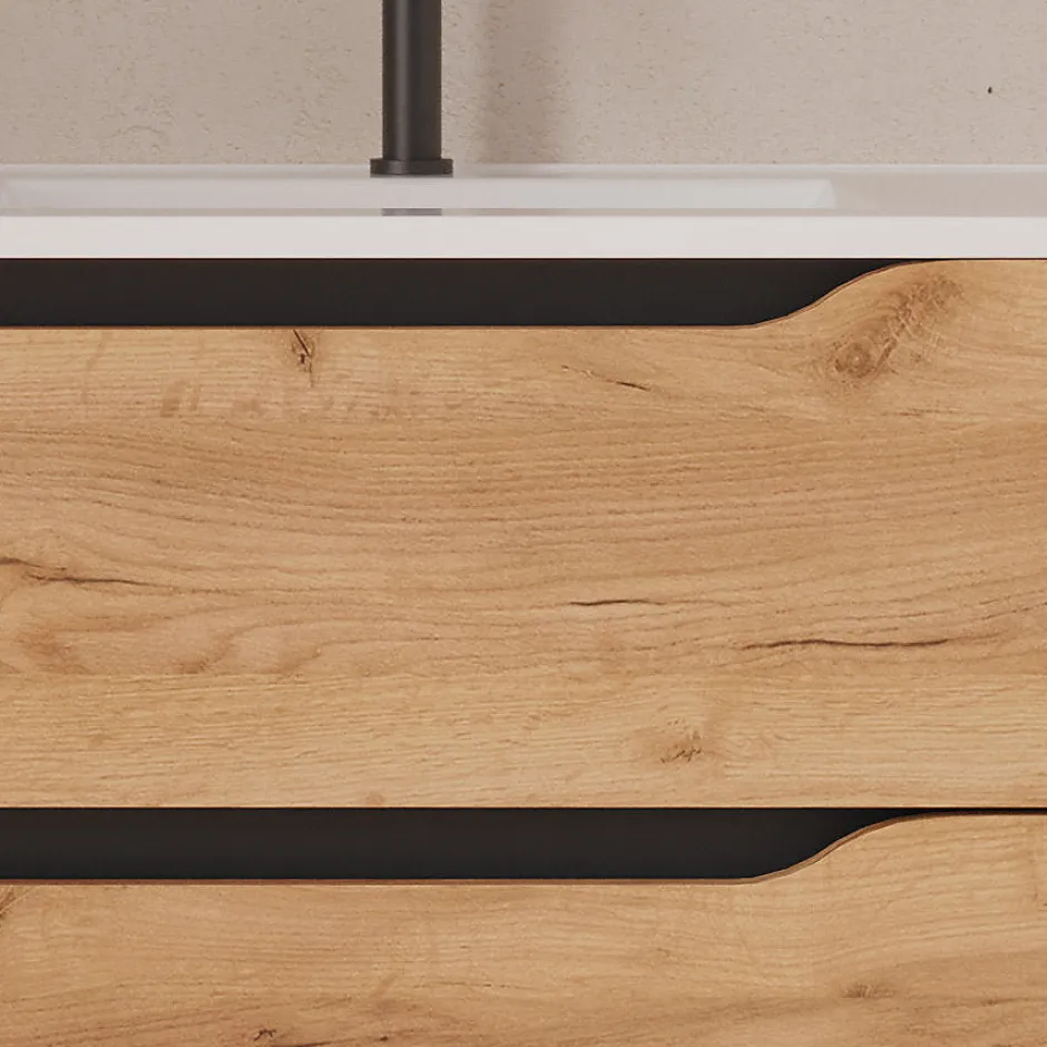 Cosyneo Meuble sous vasque seul, 2 tiroirs et 1 porte, 100cm, vasque déportée droite - roble (bois clair) - ZARZA* Meuble Sous Lavabo