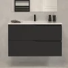 Cosyneo Meuble sous vasque seul, 2 tiroirs, 80cm, simple vasque - noir - LUNA* Meuble Sous Lavabo
