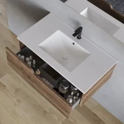 Cosyneo Meuble sous vasque seul, 1 tiroir, 80cm, simple vasque - tabaco (chêne foncé) - CADIX