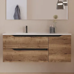 Cosyneo Meuble sous vasque seul, 2 tiroirs et 1 porte, 120cm, vasque déportée gauche - tabaco (bois foncé) - ZARZA