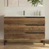 Cosyneo Meuble sous vasque seul, 3 tiroirs, 120cm, simple vasque - tabaco (chêne foncé) - MATA* Meuble Sous Lavabo