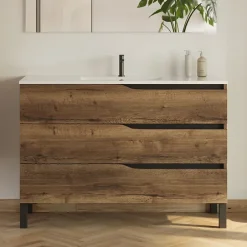 Cosyneo Meuble sous vasque seul, 3 tiroirs, 120cm, simple vasque - tabaco (chêne foncé) - MATA* Meuble Sous Lavabo