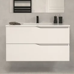 Cosyneo Meuble sous vasque seul, 2 tiroirs, 90cm, simple vasque - blanc mat - LUNA* Meuble Sous Lavabo