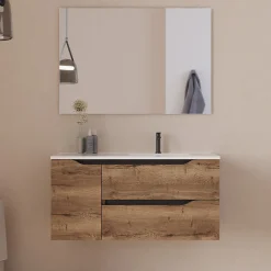 Cosyneo Meuble sous vasque seul, 2 tiroirs et 1 porte, 100cm, vasque déportée droite - tabaco (bois foncé) - ZARZA* Meuble Sous Lavabo