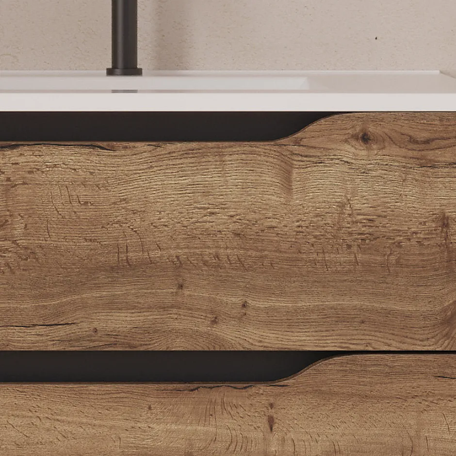 Cosyneo Meuble sous vasque seul, 2 tiroirs et 1 porte, 100cm, vasque déportée droite - tabaco (bois foncé) - ZARZA* Meuble Sous Lavabo