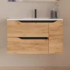 Cosyneo Meuble sous vasque seul, 2 tiroirs et 1 porte, 80cm, vasque centrée - roble (bois clair) - ZARZA* Meuble Sous Lavabo