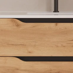 Cosyneo Meuble sous vasque seul, 2 tiroirs et 1 porte, 80cm, vasque centrée - roble (bois clair) - ZARZA* Meuble Sous Lavabo