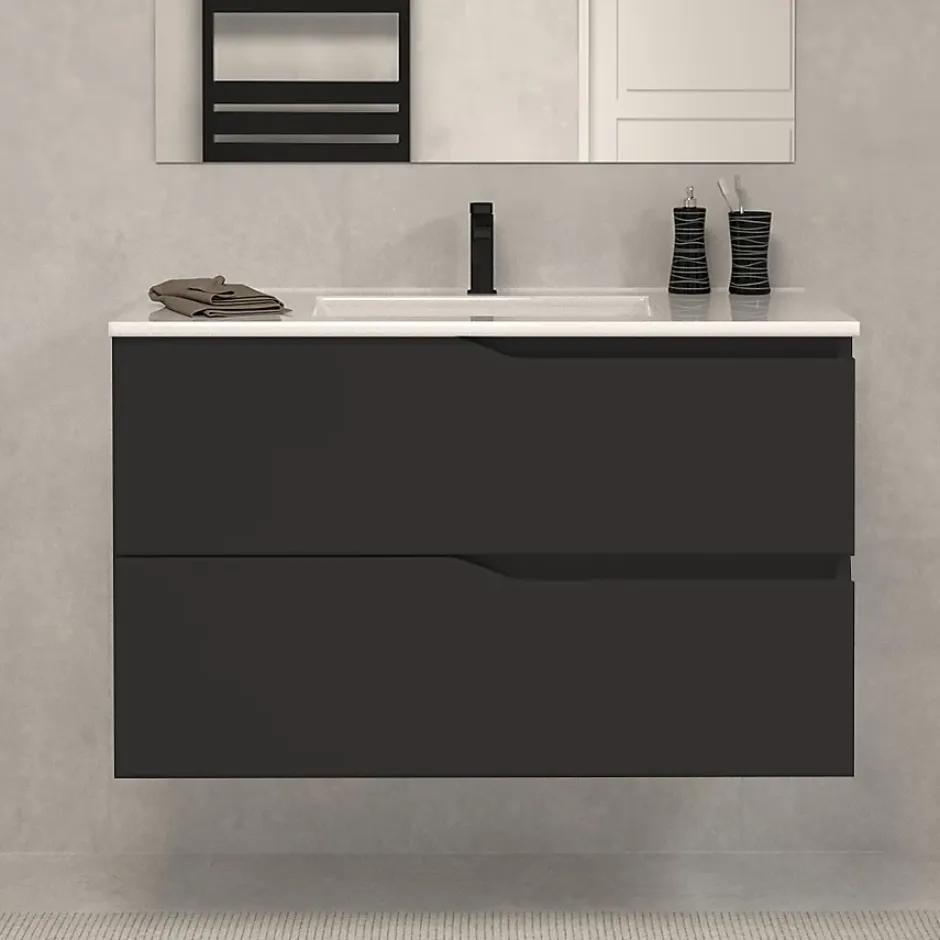 Cosyneo Meuble sous vasque seul, 2 tiroirs, 70cm, simple vasque - noir - LUNA* Meuble Sous Lavabo