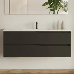 Cosyneo Meuble sous vasque seul, 2 tiroirs, 120cm, simple vasque - noir - LUNA* Meuble Sous Lavabo
