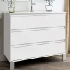Cosyneo Meuble sous vasque seul, 3 tiroirs, 80cm, simple vasque - blanc laqué - TIRIS* Meuble Sous Lavabo