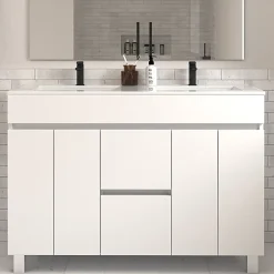 Cosyneo Meuble sous vasque seul, 2 tiroirs et 4 portes, 120cm, simple vasque - blanc brillant - HARO* Meuble Sous Lavabo
