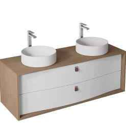 Decotec Meuble sous vasque suspendu blanc mat 2 tiroirs l.140 x H.50 x P.50 cm, Havana* Meuble Buanderie