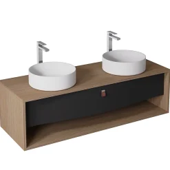Decotec Meuble sous vasque suspendu noir mat 1 tiroir l.140 x H.40 x P.50 cm, Havana