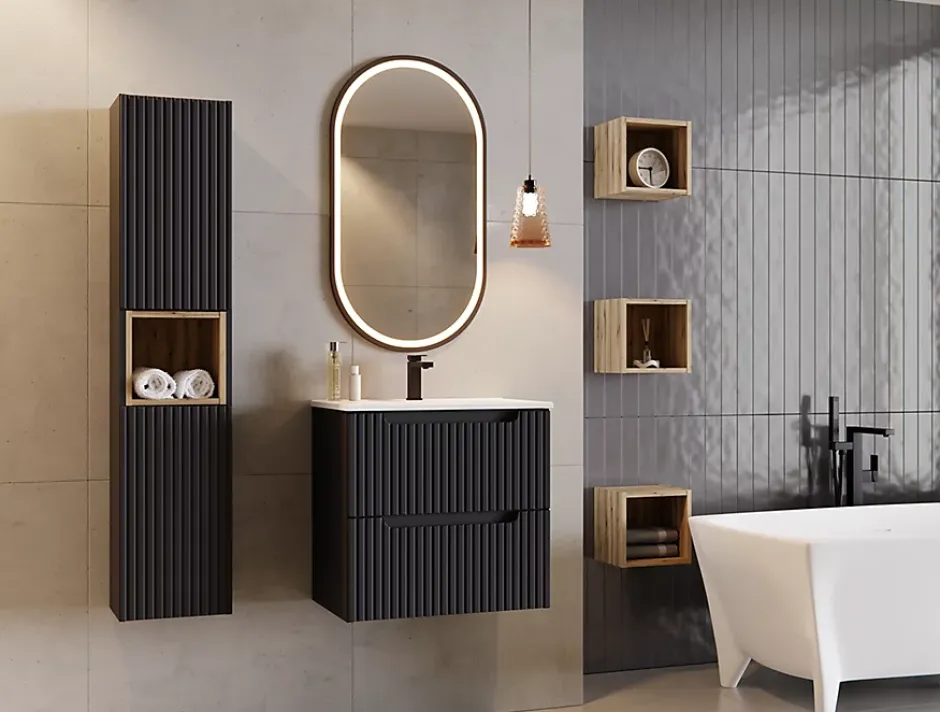 Furnidea Meuble sous vasque suspendu 2 tiroirs NOVA NOIR 50 CM* Meuble Sous-Vasque