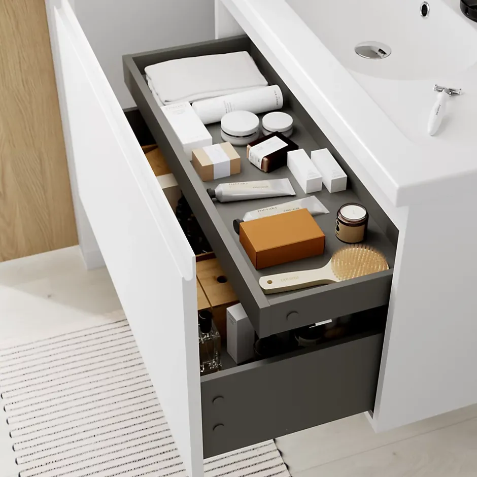 GoodHome Meuble sous vasque suspendu blanc mat 2 tiroirs l.80 x H.48 x P.45 cm Levanna* Meuble Sous-Vasque