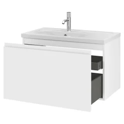 GoodHome Meuble sous vasque suspendu blanc mat 2 tiroirs l.80 x H.48 x P.45 cm Levanna* Meuble Sous-Vasque