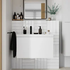 GoodHome Meuble sous vasque suspendu blanc mat 2 tiroirs l.80 x H.48 x P.45 cm Levanna* Meuble Sous-Vasque