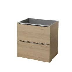 GoodHome Meuble sous vasque suspendu effet chêne l.60 x H.60 x P.45 cm, Imandra* Meuble Buanderie|Meuble Sous-Vasque