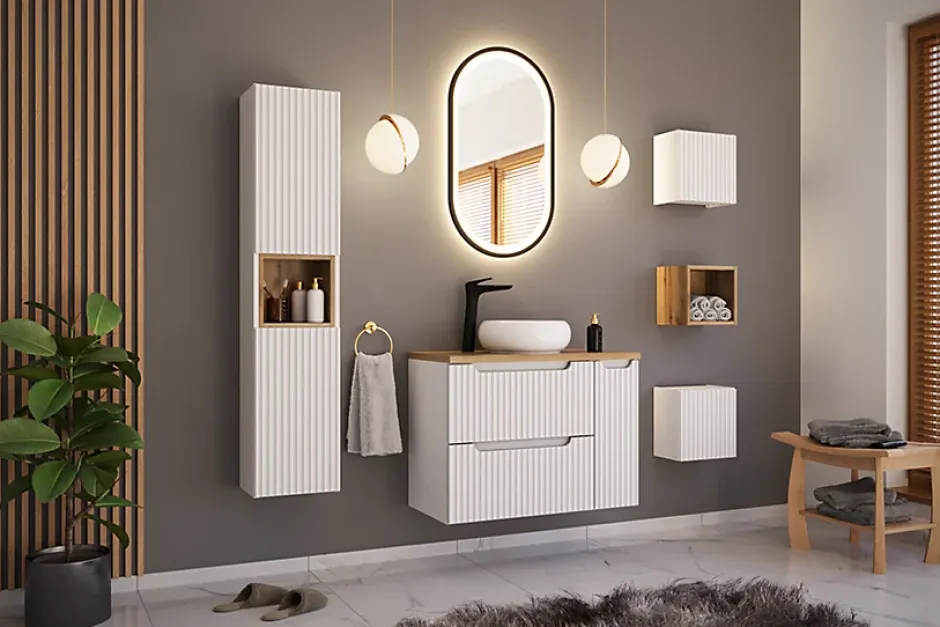 Furnidea Meuble sous vasque suspendu 2 tiroirs NOVA BLANC 60 CM
