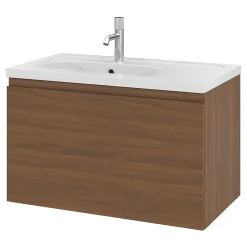 GoodHome Meuble sous vasque suspendu effet noyer 2 tiroirs l.80 x H.48 x P.45 cm Levanna