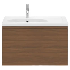 GoodHome Meuble sous vasque suspendu effet noyer 2 tiroirs l.80 x H.48 x P.45 cm Levanna