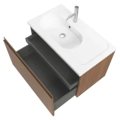 GoodHome Meuble sous vasque suspendu effet noyer 2 tiroirs l.80 x H.48 x P.45 cm Levanna