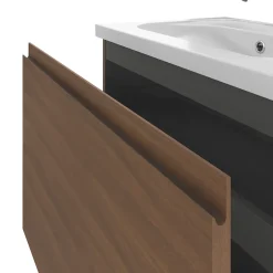 GoodHome Meuble sous vasque suspendu effet noyer 2 tiroirs l.80 x H.48 x P.45 cm Levanna