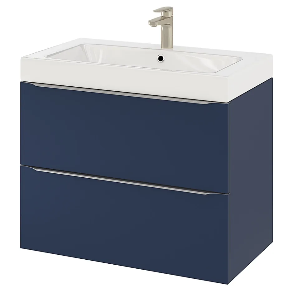 GoodHome Meuble sous vasque suspendu bleu nuit mat l.80 x H.60 x P.45 cm, Imandra
