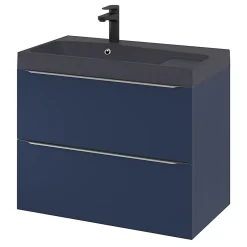 GoodHome Meuble sous vasque suspendu bleu nuit mat l.80 x H.60 x P.45 cm, Imandra
