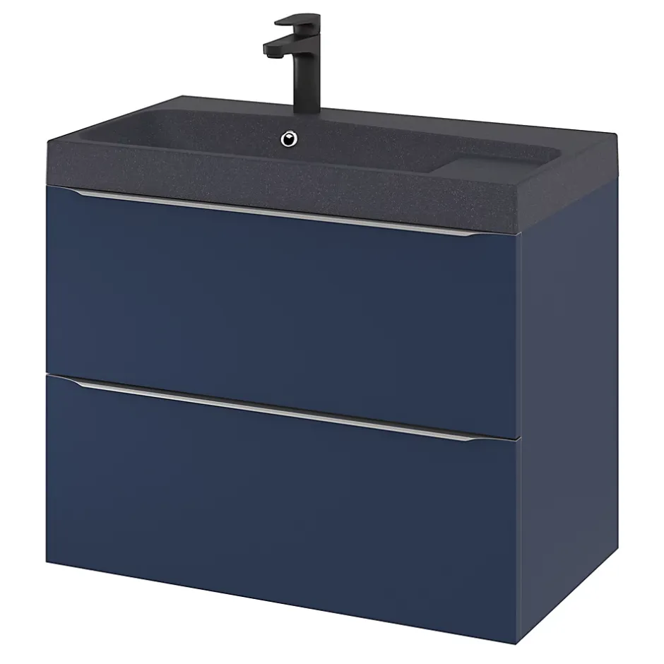 GoodHome Meuble sous vasque suspendu bleu nuit mat l.80 x H.60 x P.45 cm, Imandra