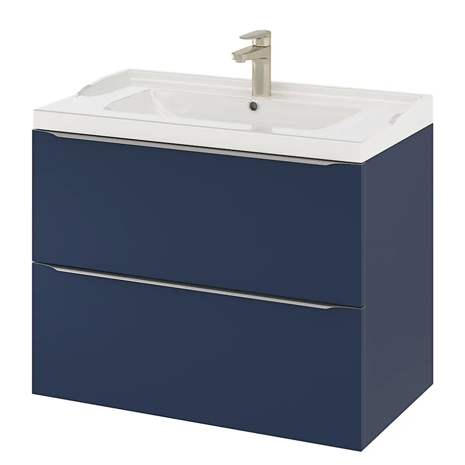 GoodHome Meuble sous vasque suspendu bleu nuit mat l.80 x H.60 x P.45 cm, Imandra