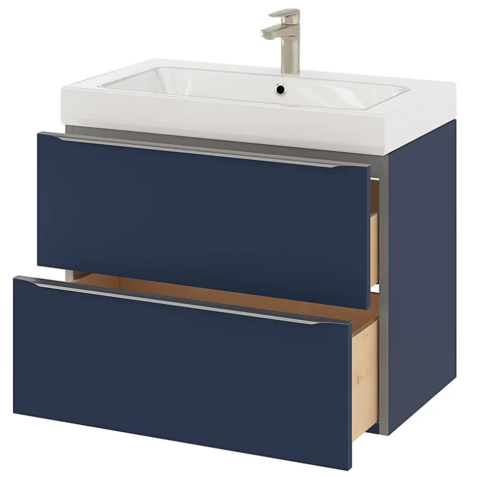 GoodHome Meuble sous vasque suspendu bleu nuit mat l.80 x H.60 x P.45 cm, Imandra
