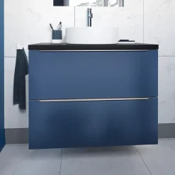 GoodHome Meuble sous vasque suspendu bleu nuit mat l.80 x H.60 x P.45 cm, Imandra