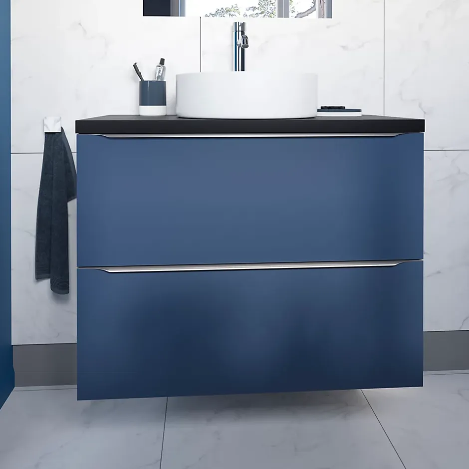 GoodHome Meuble sous vasque suspendu bleu nuit mat l.80 x H.60 x P.45 cm, Imandra