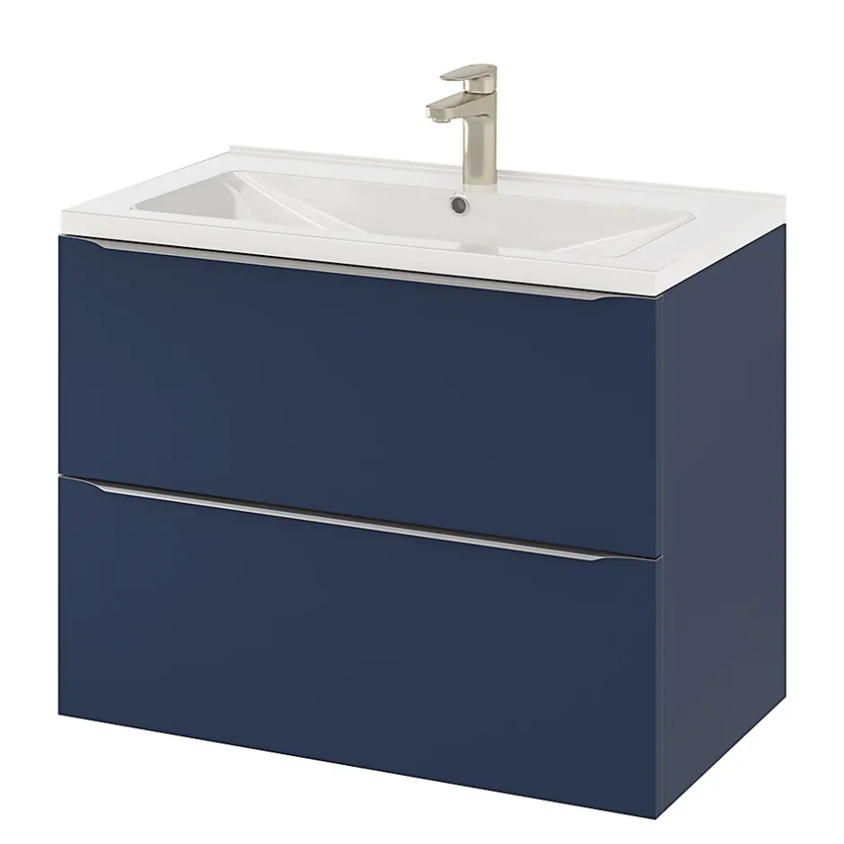 GoodHome Meuble sous vasque suspendu bleu nuit mat l.80 x H.60 x P.45 cm, Imandra