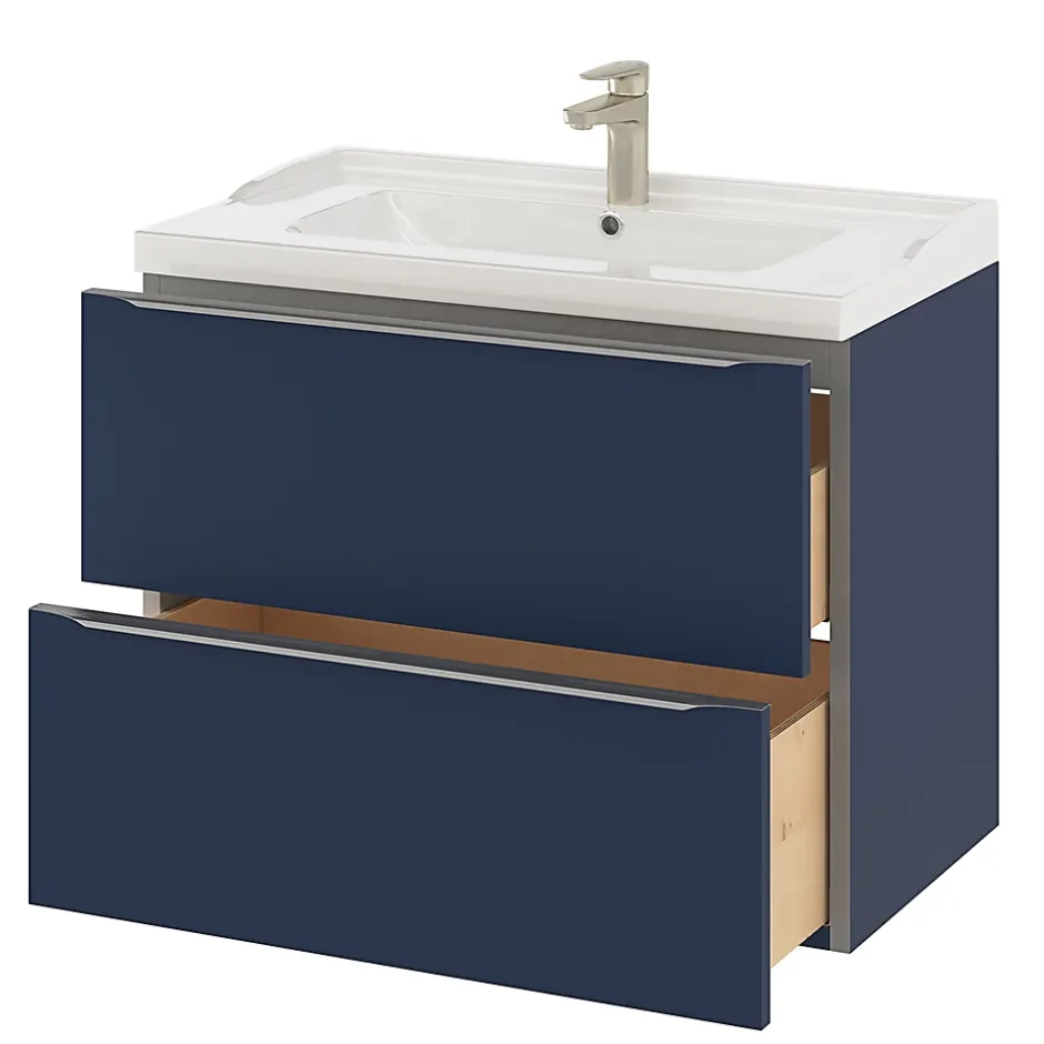 GoodHome Meuble sous vasque suspendu bleu nuit mat l.80 x H.60 x P.45 cm, Imandra