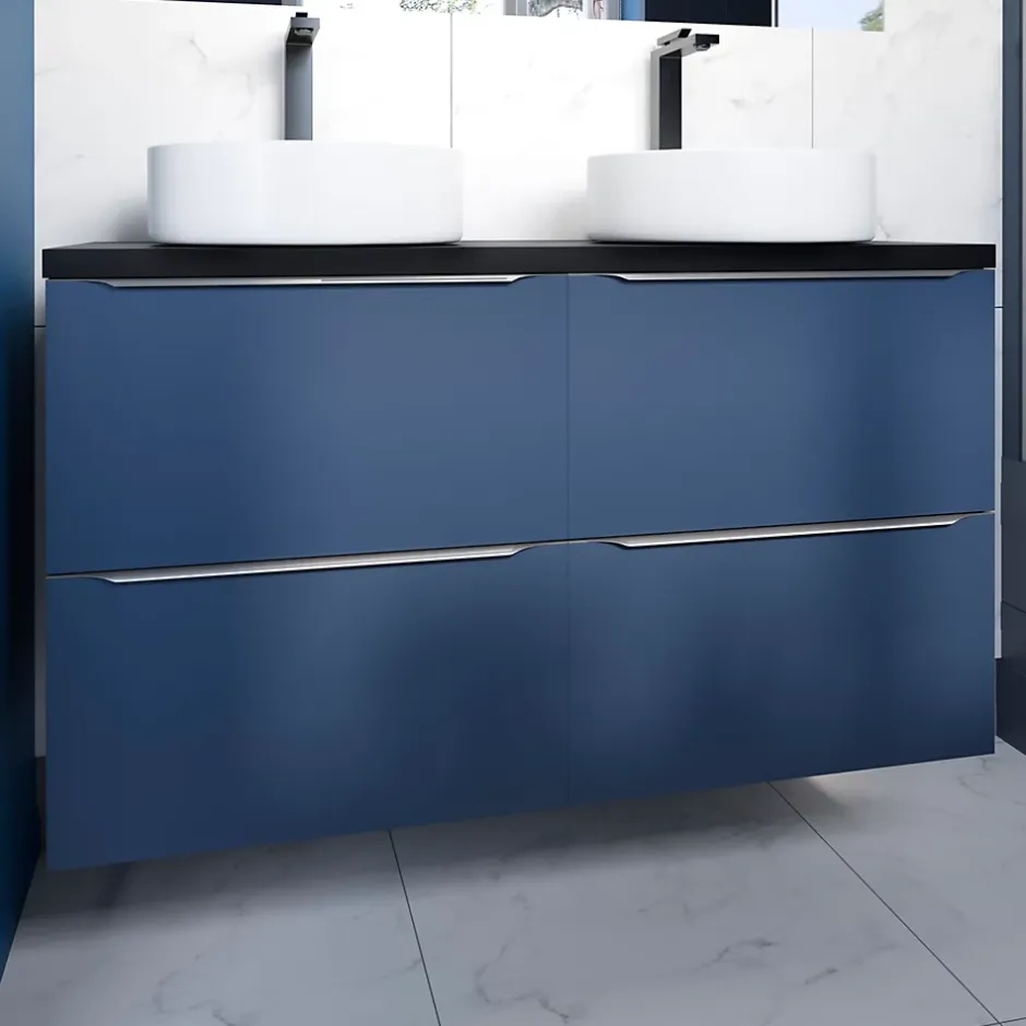GoodHome Meuble sous vasque suspendu bleu nuit mat l.120 x H.60 x P.45 cm, Imandra