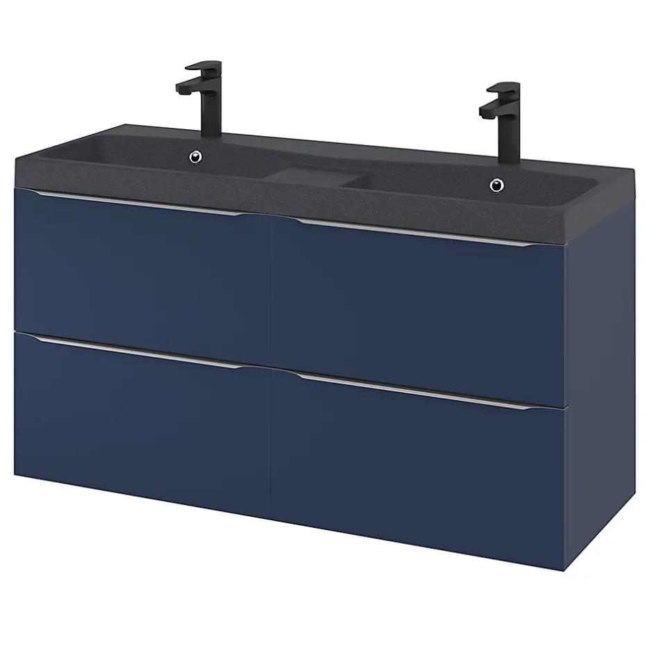 GoodHome Meuble sous vasque suspendu bleu nuit mat l.120 x H.60 x P.45 cm, Imandra