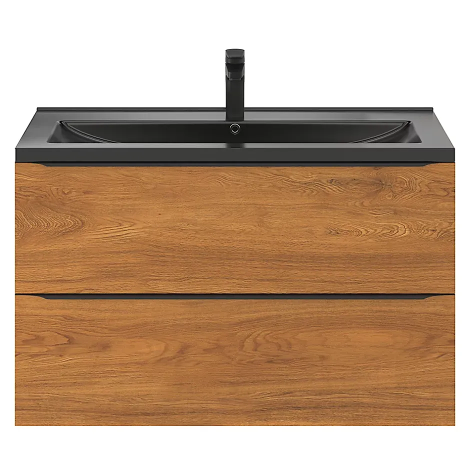 GoodHome Meuble sous vasque suspendu effet noyer l.100 x H.60 x P.45 cm, Imandra
