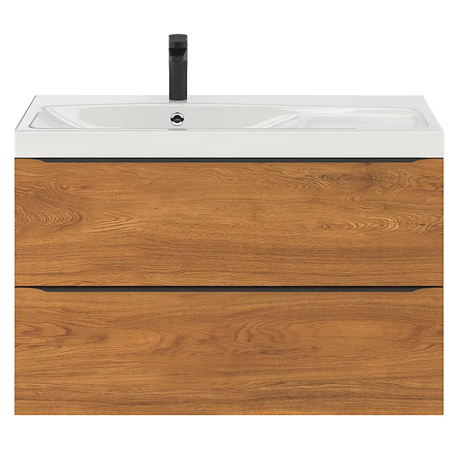 GoodHome Meuble sous vasque suspendu effet noyer l.100 x H.60 x P.45 cm, Imandra