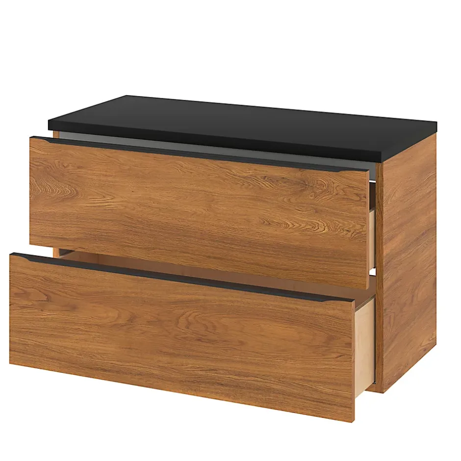 GoodHome Meuble sous vasque suspendu effet noyer l.100 x H.60 x P.45 cm, Imandra