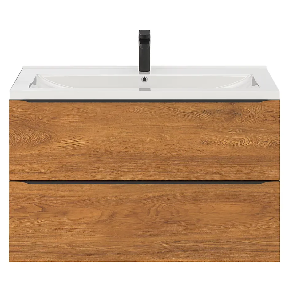 GoodHome Meuble sous vasque suspendu effet noyer l.100 x H.60 x P.45 cm, Imandra