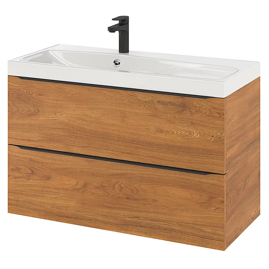 GoodHome Meuble sous vasque suspendu effet noyer l.100 x H.60 x P.45 cm, Imandra