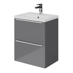 GoodHome Meuble sous vasque suspendu faible profondeur gris brillant l.50 x H.60 x P.36 cm, Imandra