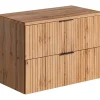 Vente-unique Meuble sous vasque suspendu strié avec planche - Naturel clair - L80 cm - ZEVARA* Meuble Sous-Vasque