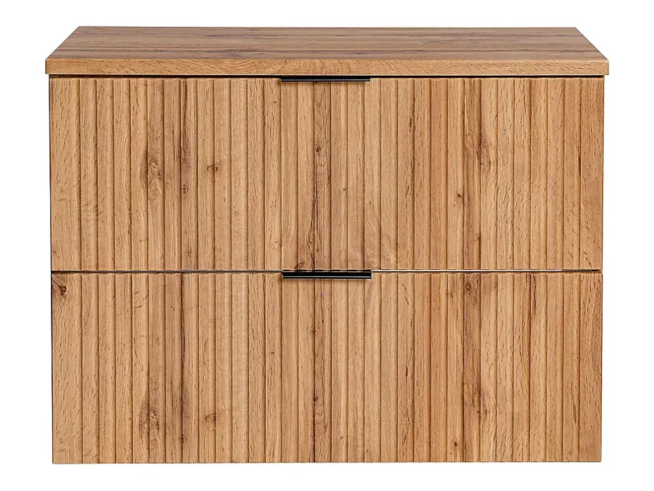 Vente-unique Meuble sous vasque suspendu strié avec planche - Naturel clair - L80 cm - ZEVARA* Meuble Sous-Vasque