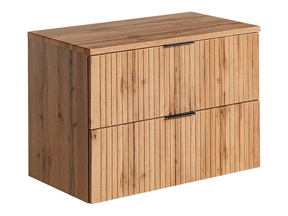 Vente-unique Meuble sous vasque suspendu strié avec planche - Naturel clair - L80 cm - ZEVARA* Meuble Sous-Vasque